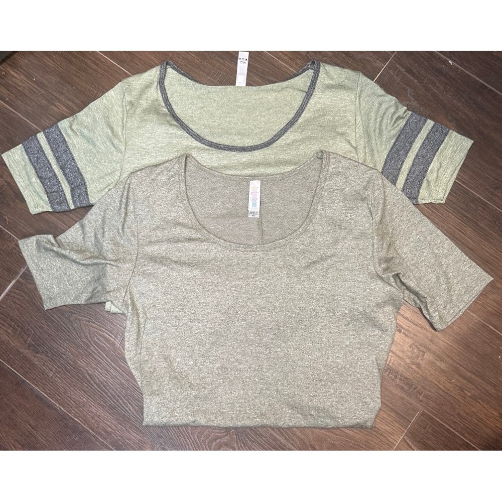 Lot of 2-LuLaRoe XXS Olive Green Tunic Top Round Neck Short Sleeve Casual Womens